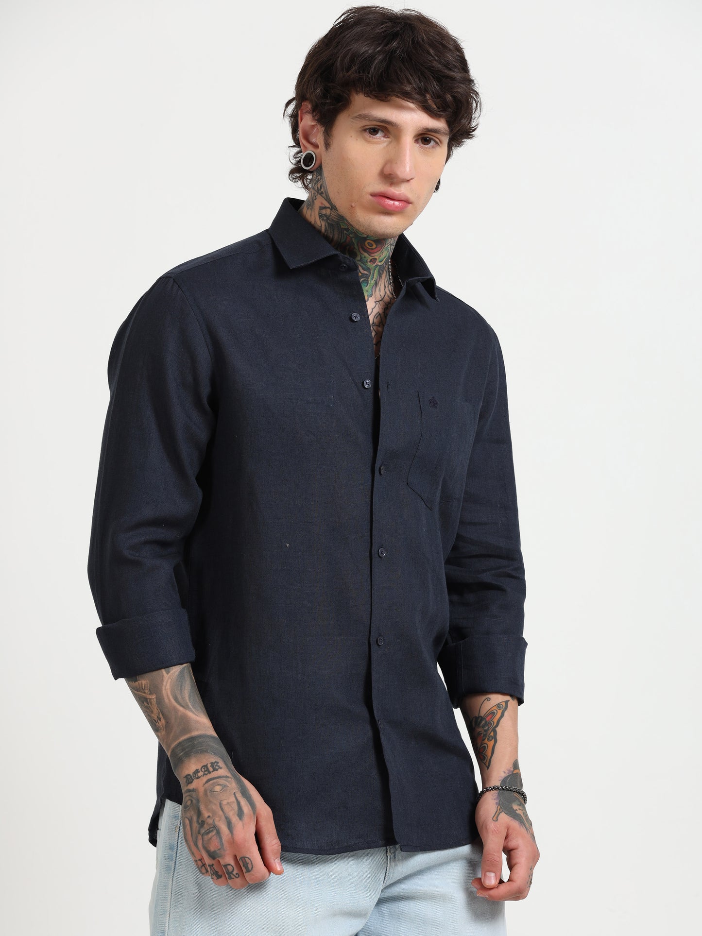 Navy Blue Pure Linen Shirts