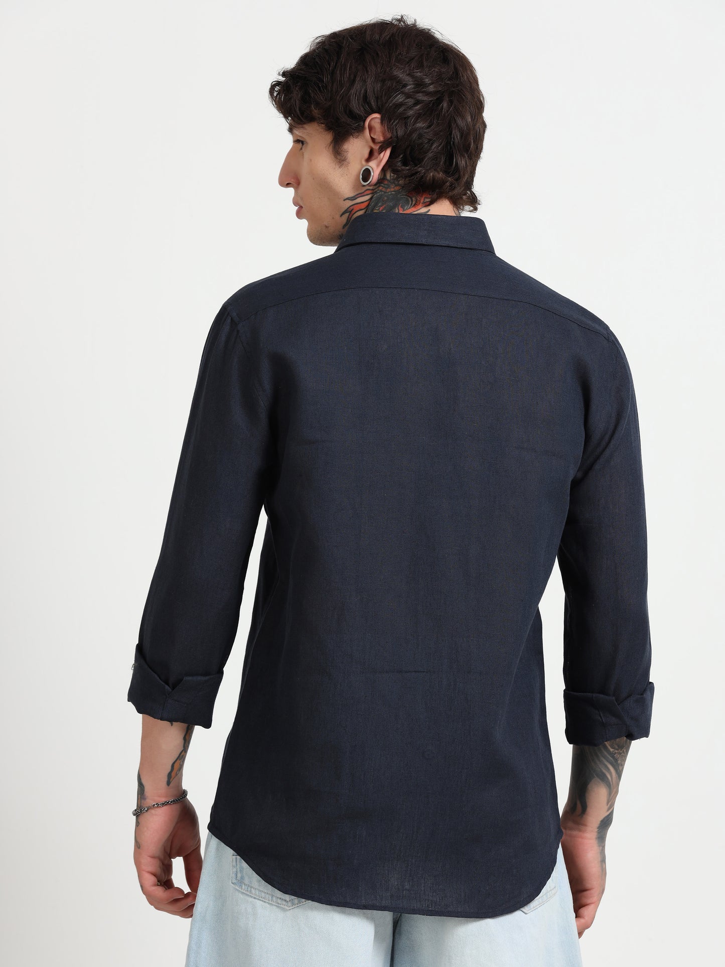 Navy Blue Pure Linen Shirts