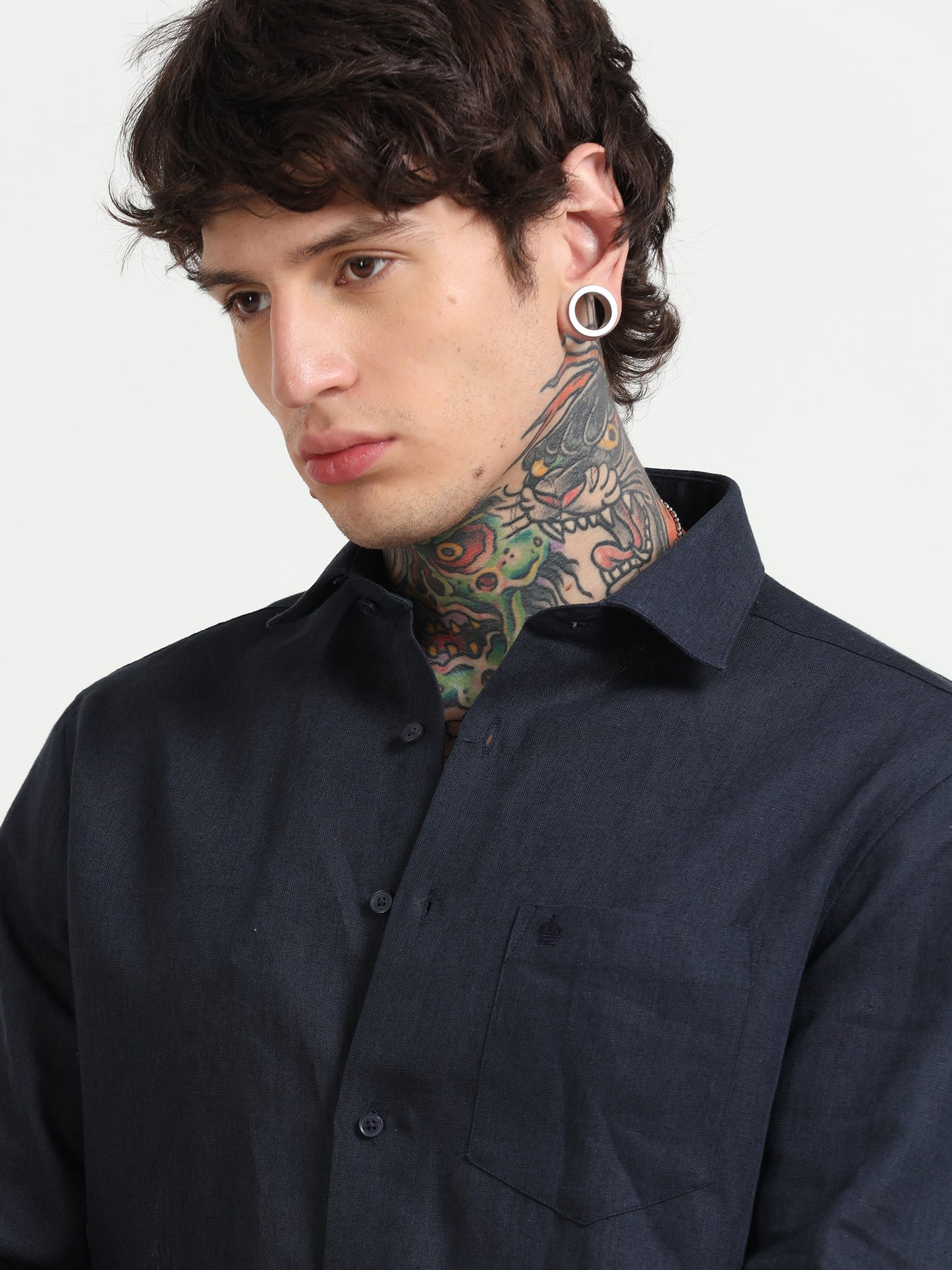 Navy Blue Pure Linen Shirts