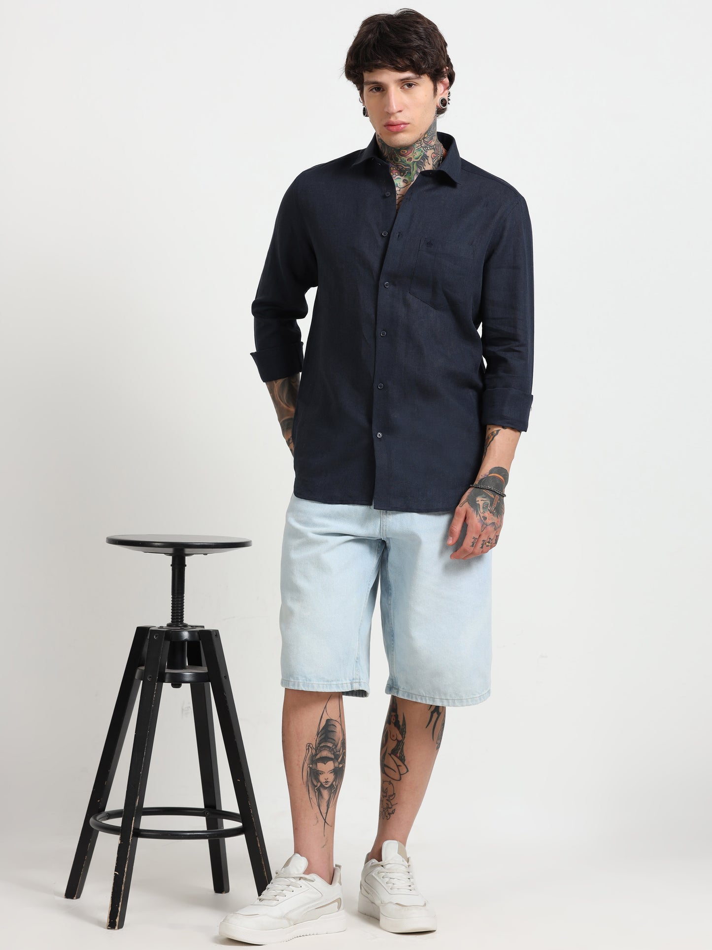 Navy Blue Pure Linen Shirts
