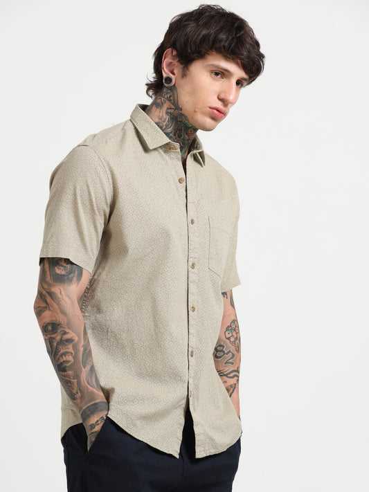 Beige Printed Half - Sleeves