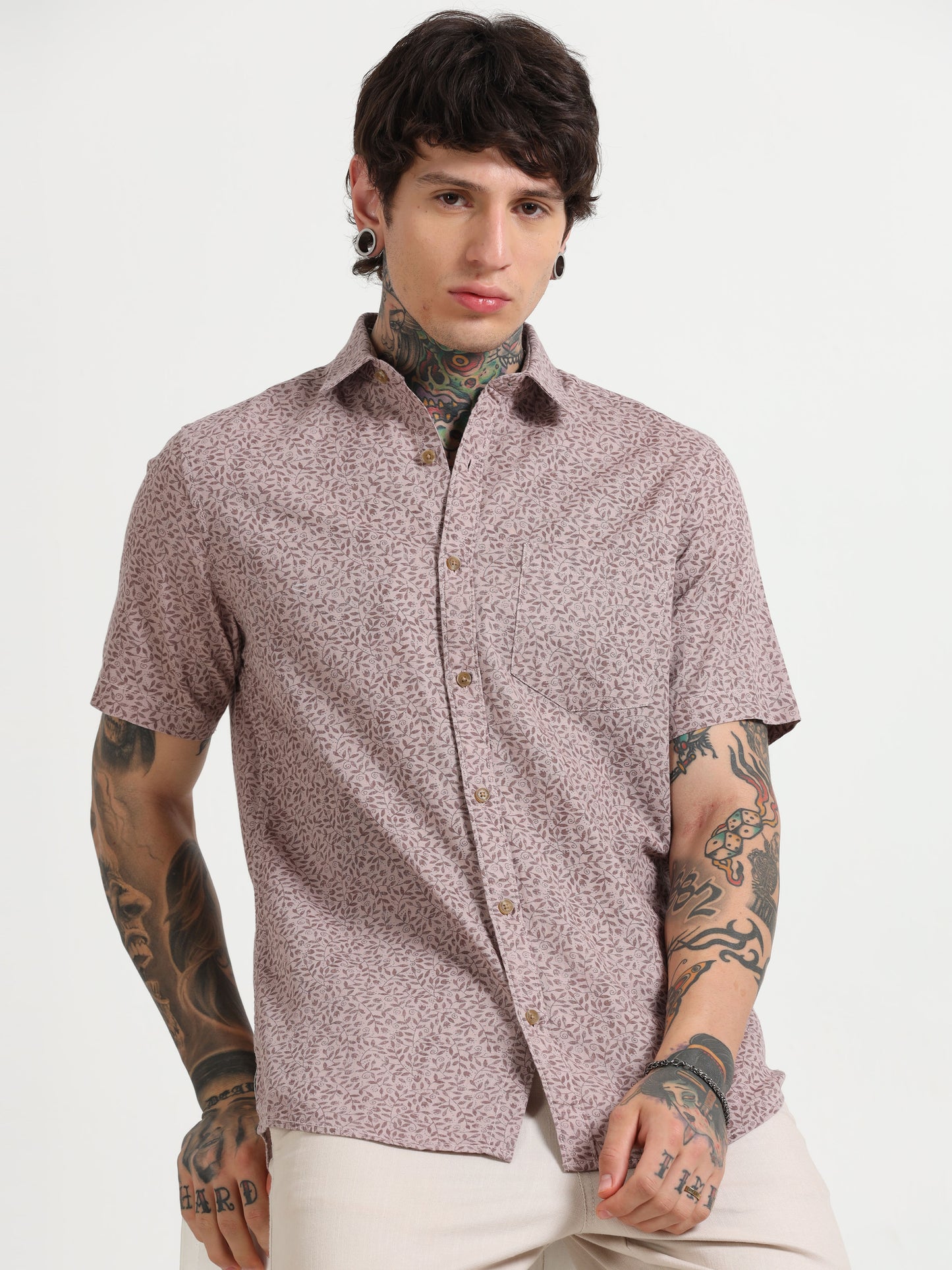 Dusty Pink Printed Half - Sleeves Shirt