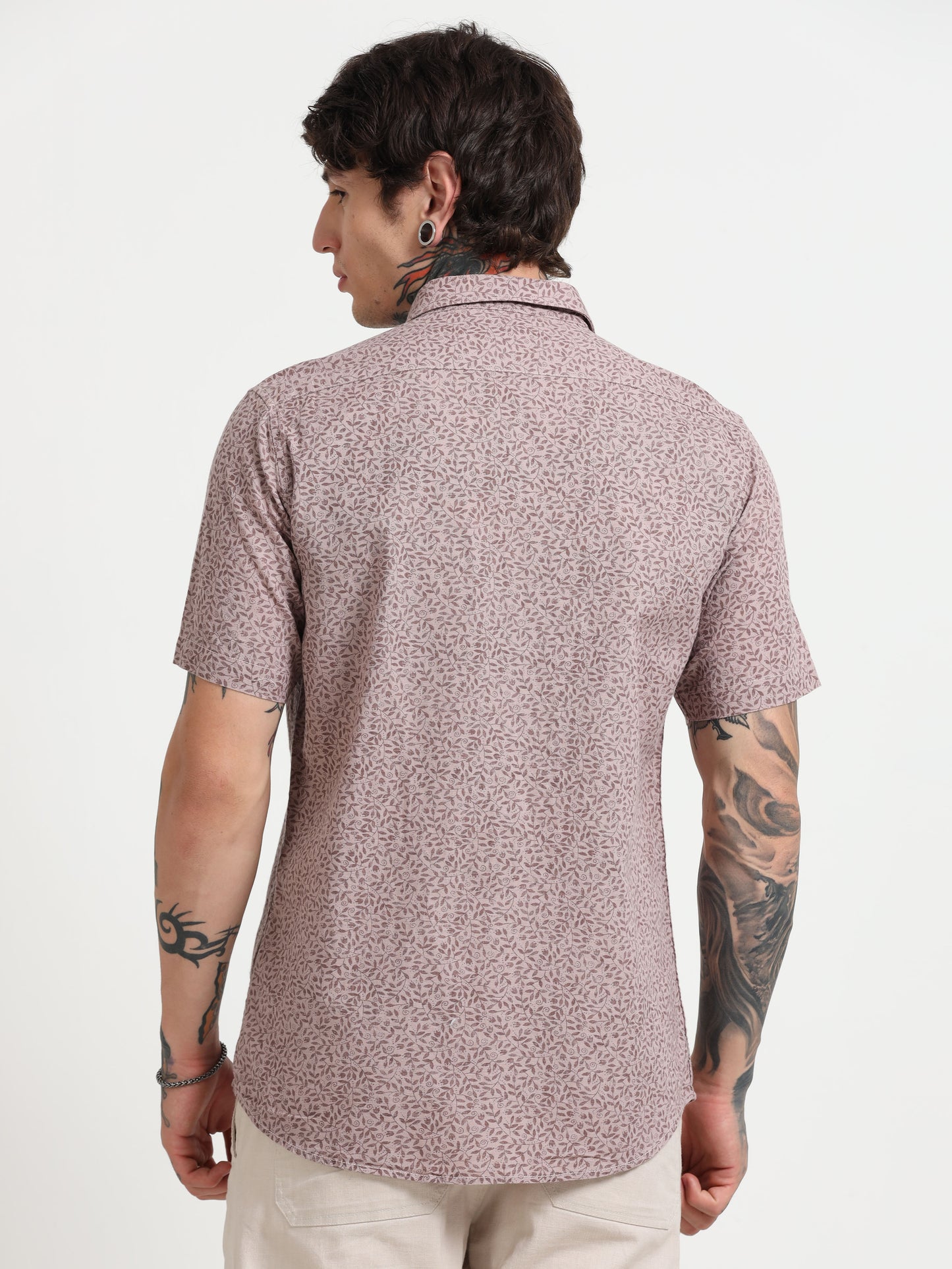 Dusty Pink Printed Half - Sleeves Shirt
