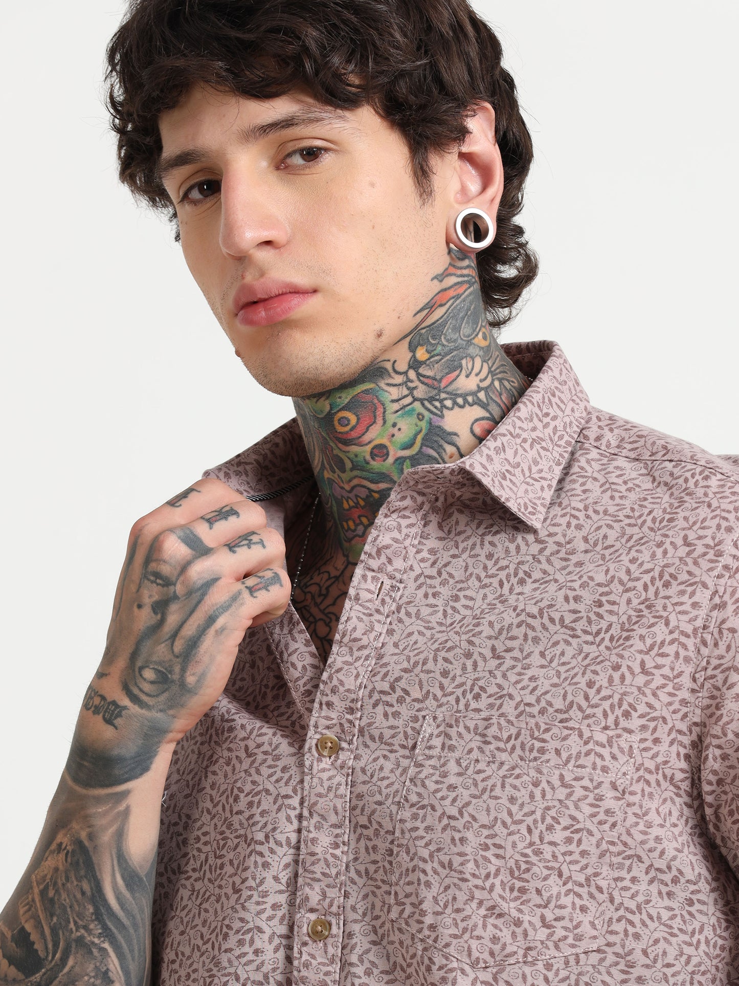 Dusty Pink Printed Half - Sleeves Shirt