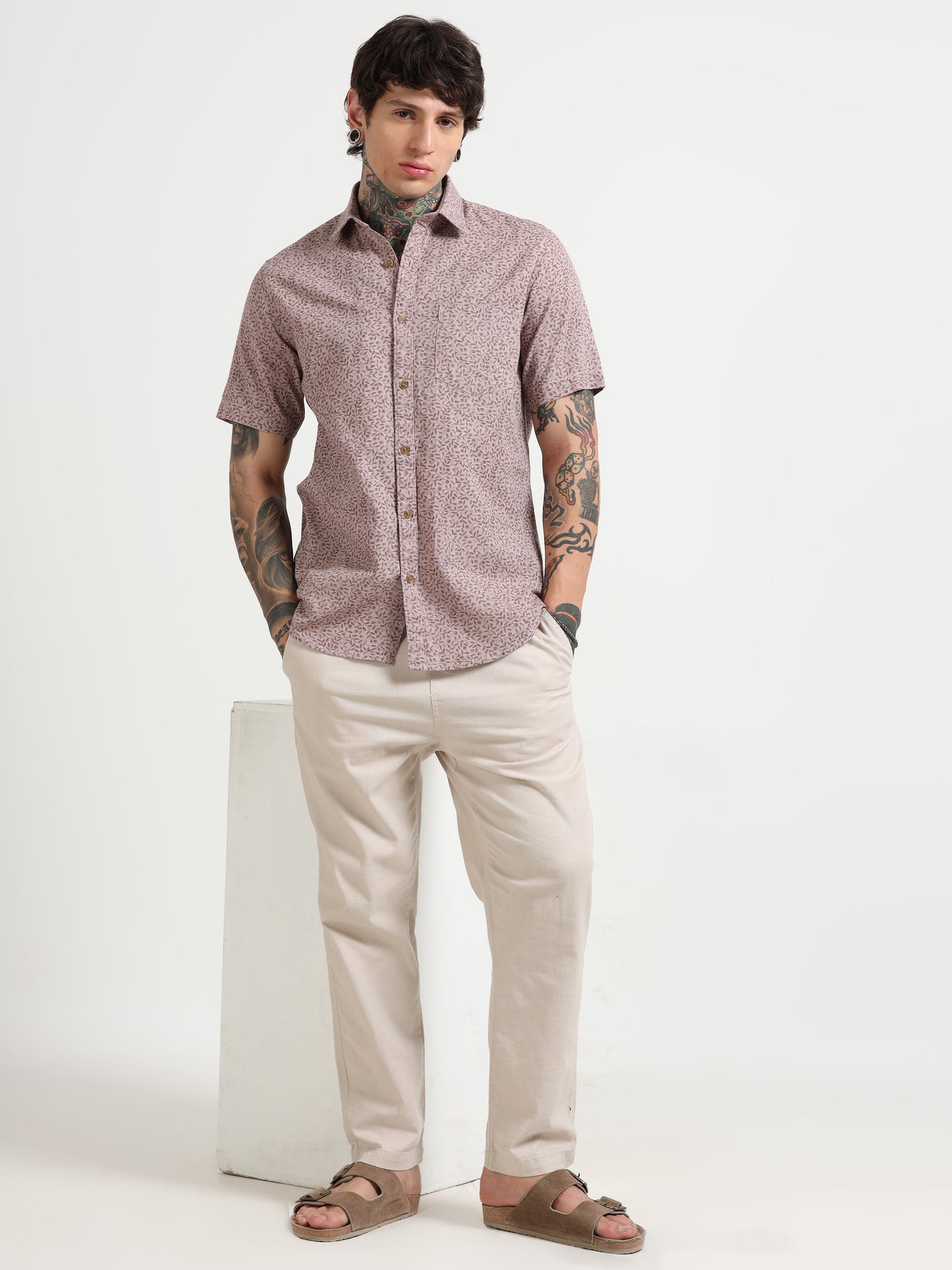 Dusty Pink Printed Half - Sleeves Shirt