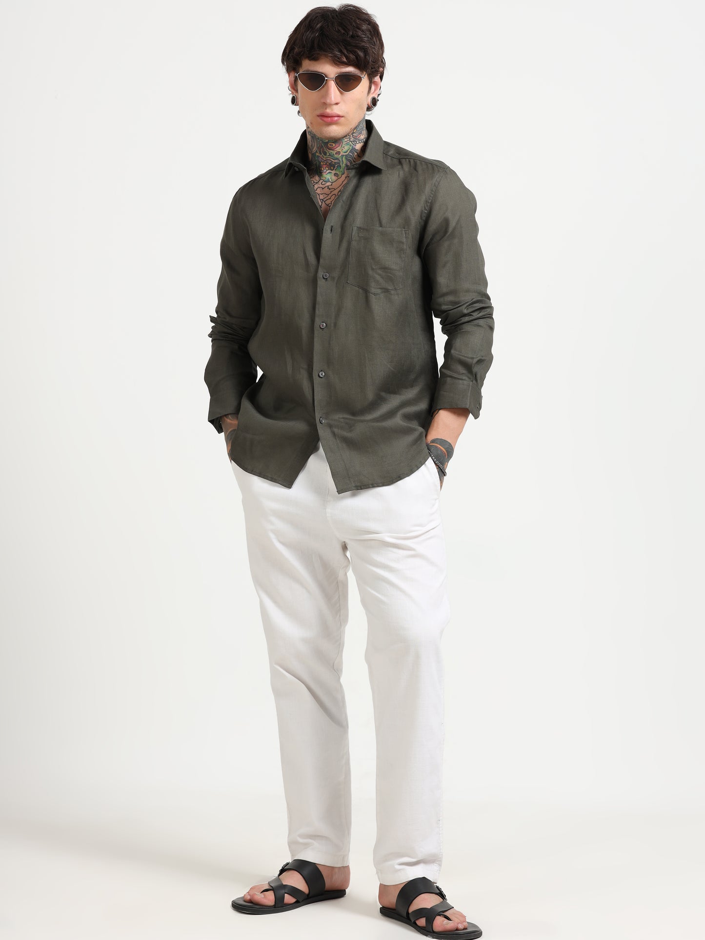 Olive Green Linen Shirts