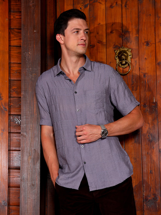 Dark Grey Embroidery linen  Shirt