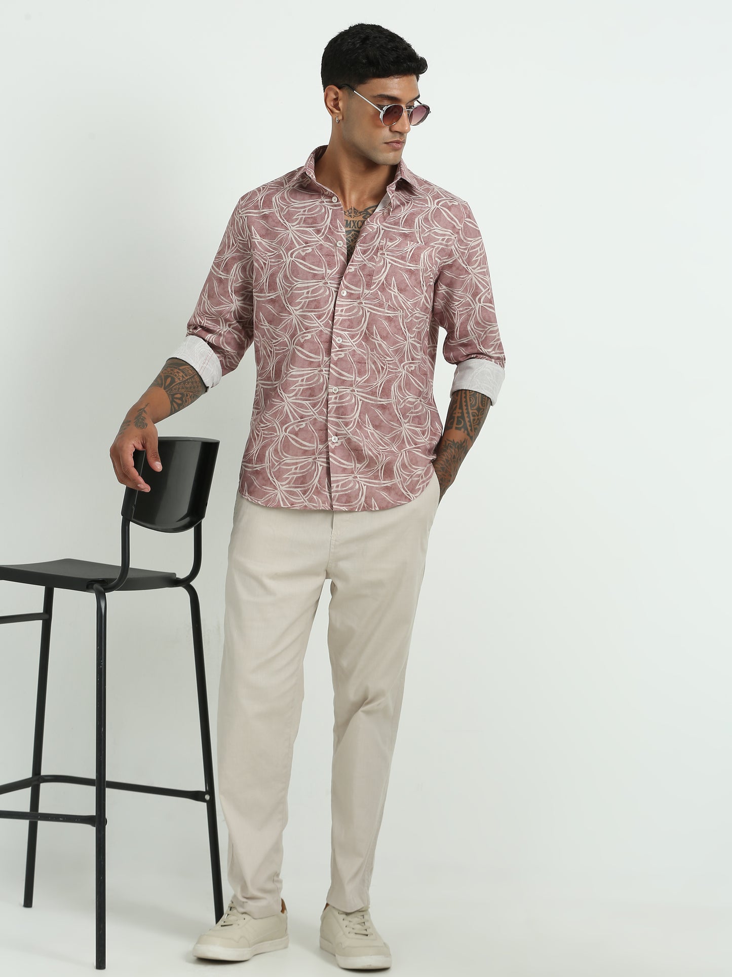 White and Pink Printed Shirt