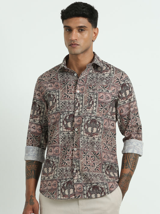 Brown Abstract Printed shirt