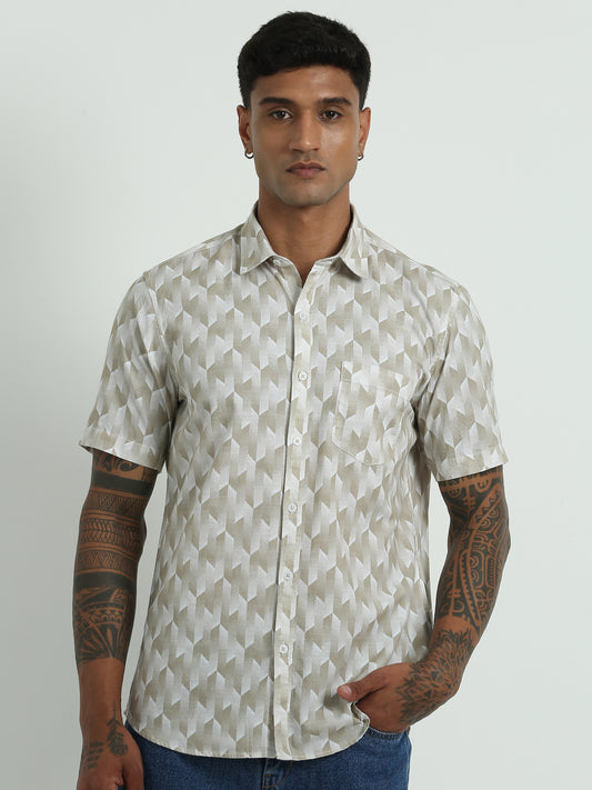 White Green Printed Shirt
