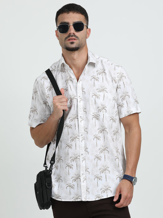 White Brown Printed Shirt