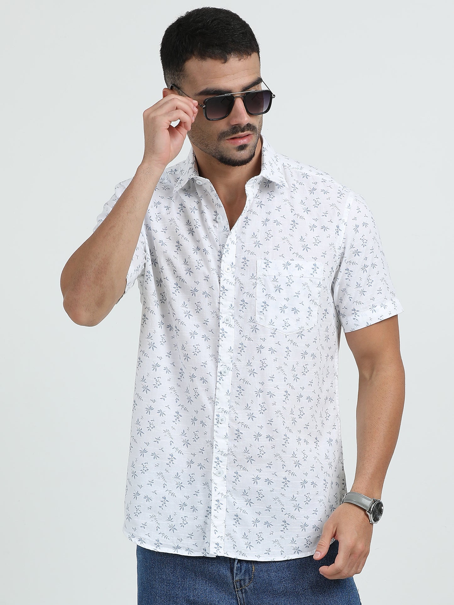 White Blue Printed Shirt