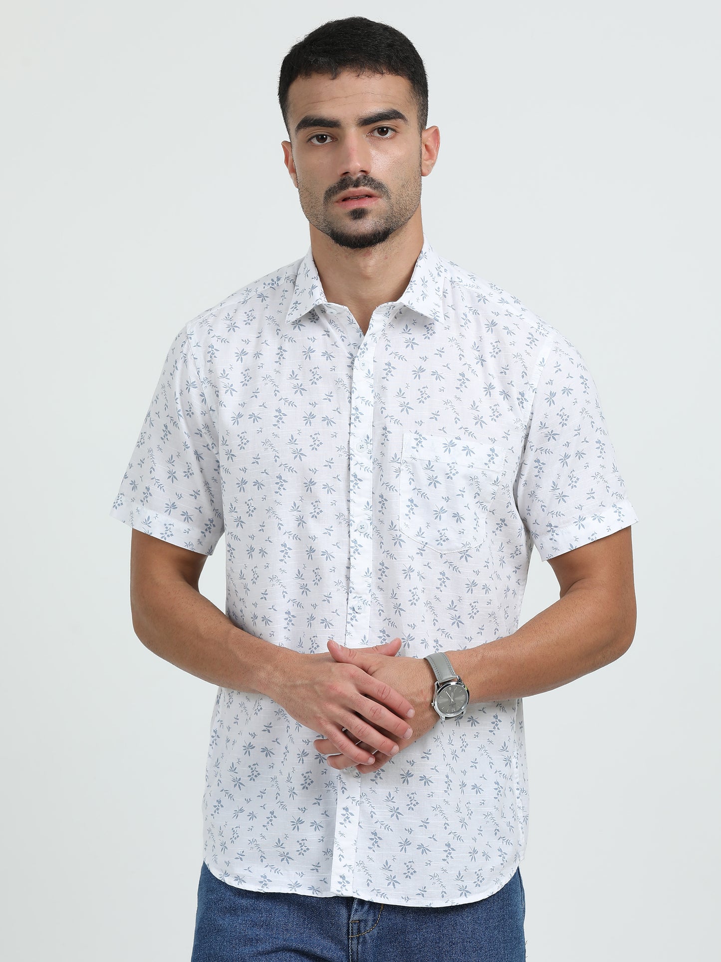 White Blue Printed Shirt