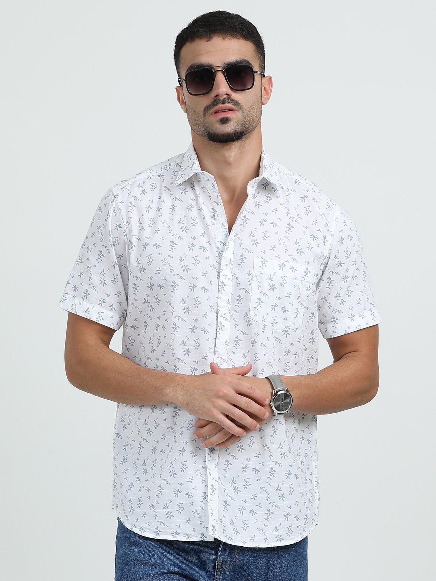 White Blue Printed Shirt
