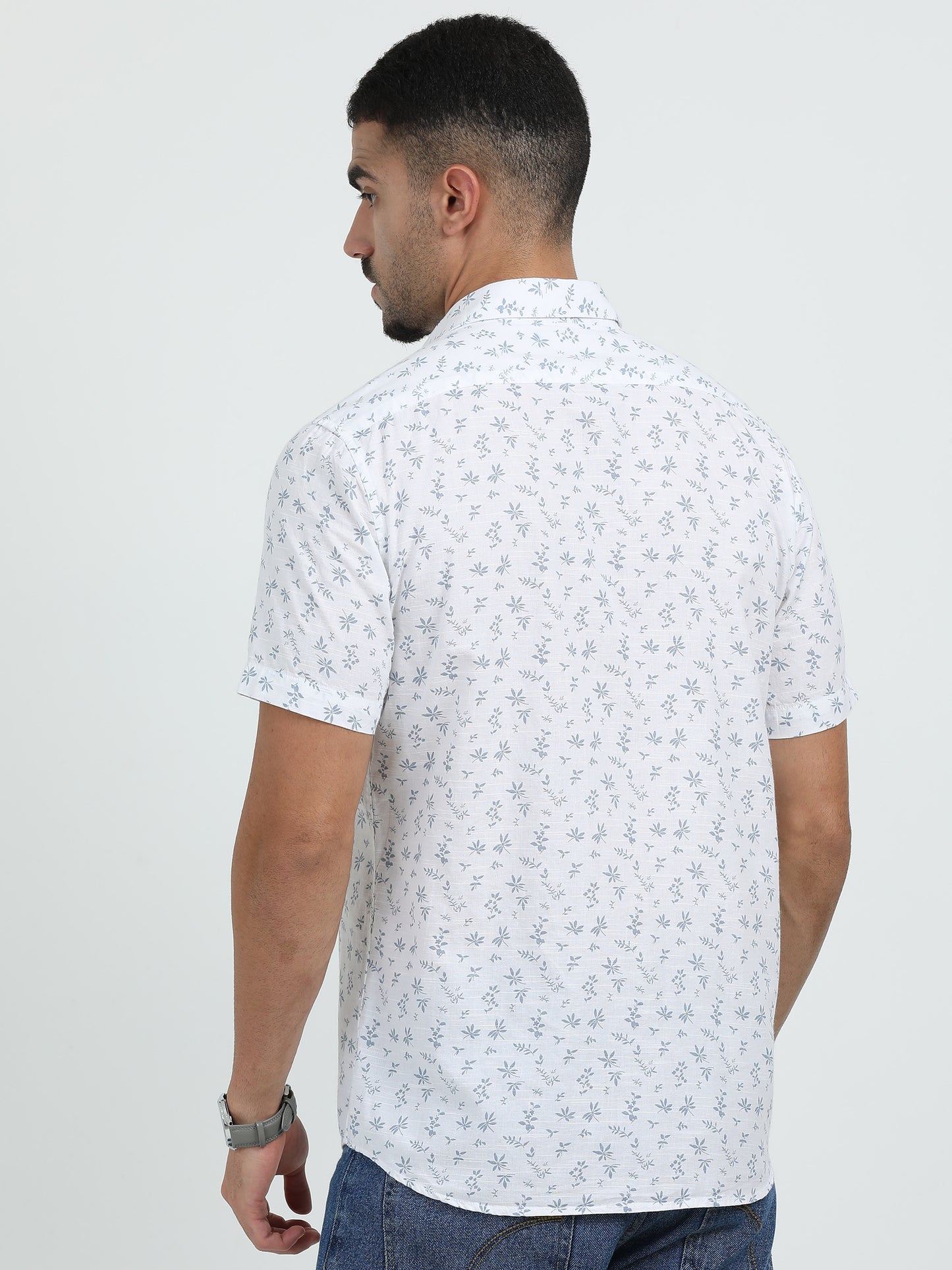 White Blue Printed Shirt