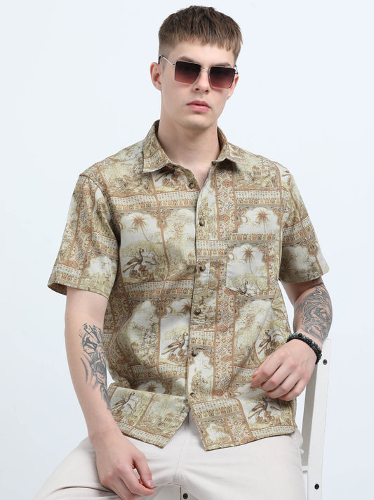 Martin Smith Men’s Regular Fit Linen Half Sleeves Casual Shirt