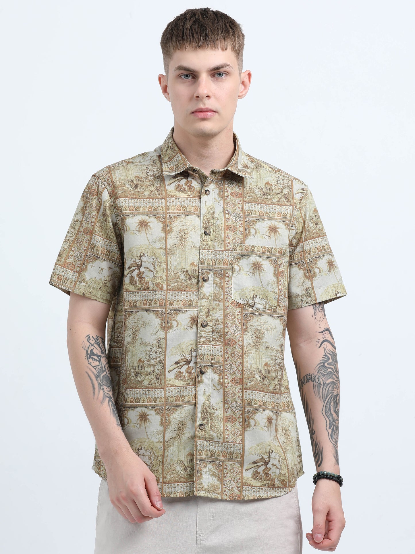 Martin Smith Men’s Regular Fit Linen Half Sleeves Casual Shirt