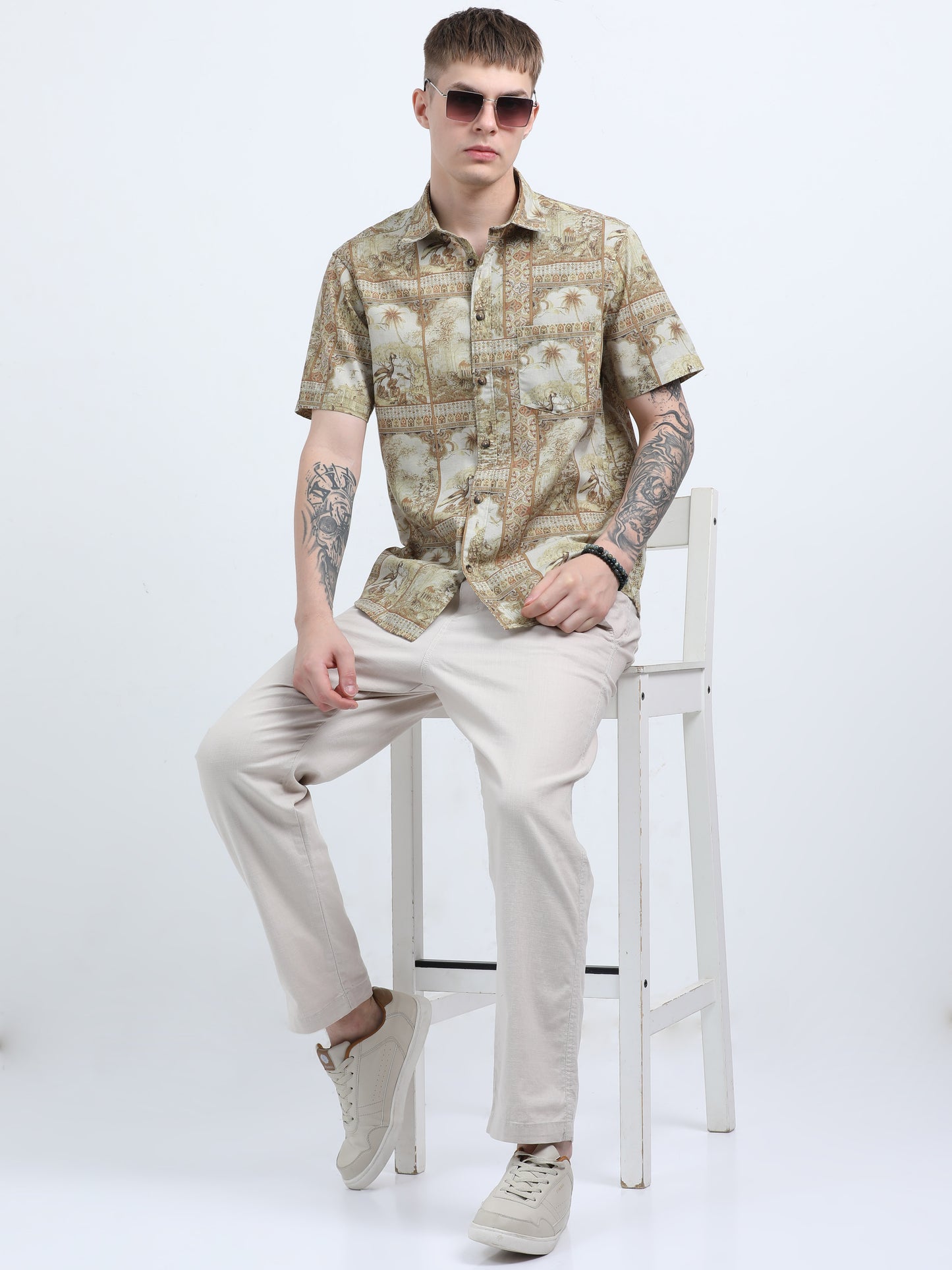 Martin Smith Men’s Regular Fit Linen Half Sleeves Casual Shirt