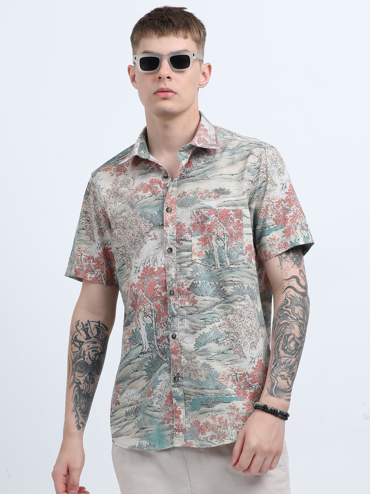 Martin Smith Men’s Regular Fit Linen Half Sleeves Casual Shirt