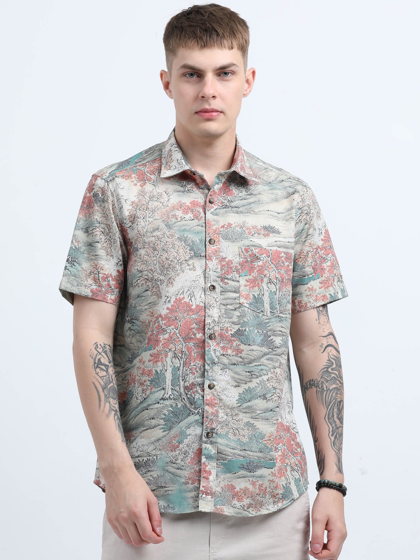 Martin Smith Men’s Regular Fit Linen Half Sleeves Casual Shirt