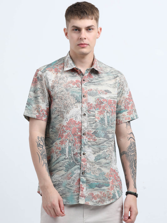 Martin Smith Men’s Regular Fit Linen Half Sleeves Casual Shirt