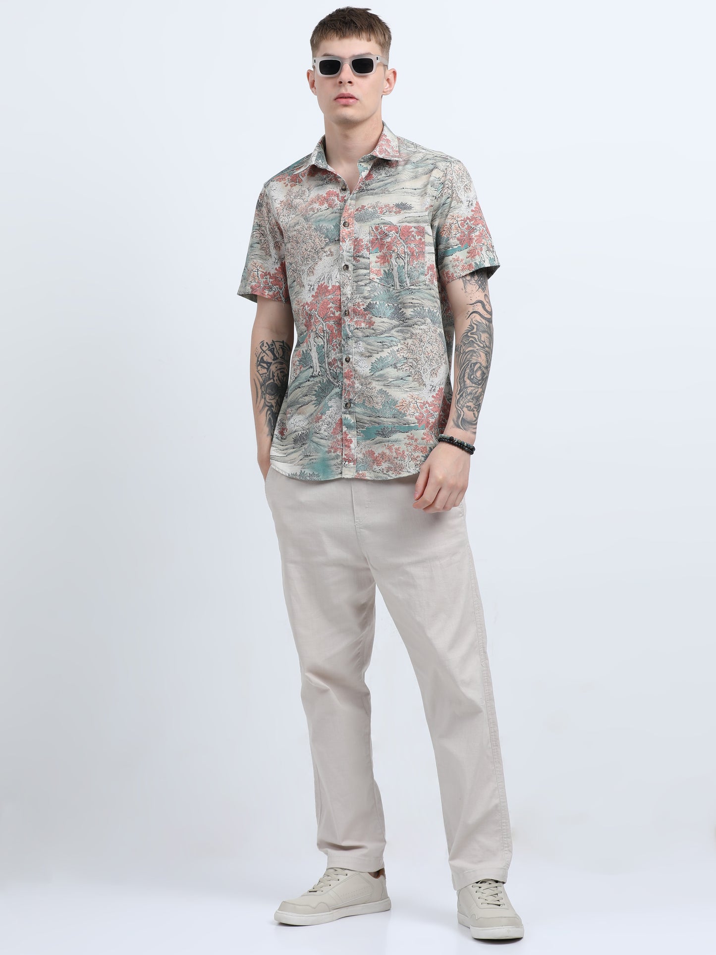 Martin Smith Men’s Regular Fit Linen Half Sleeves Casual Shirt