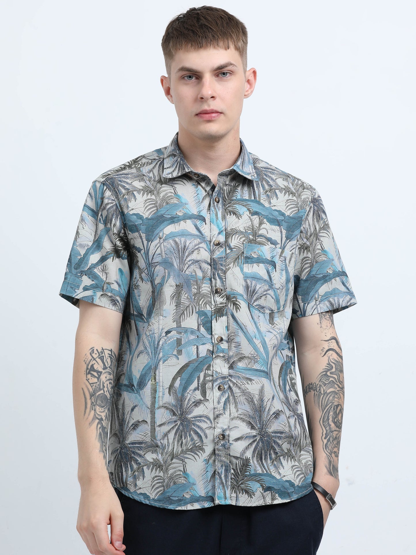Martin Smith Men’s Regular Fit Linen Half Sleeves Casual Shirt