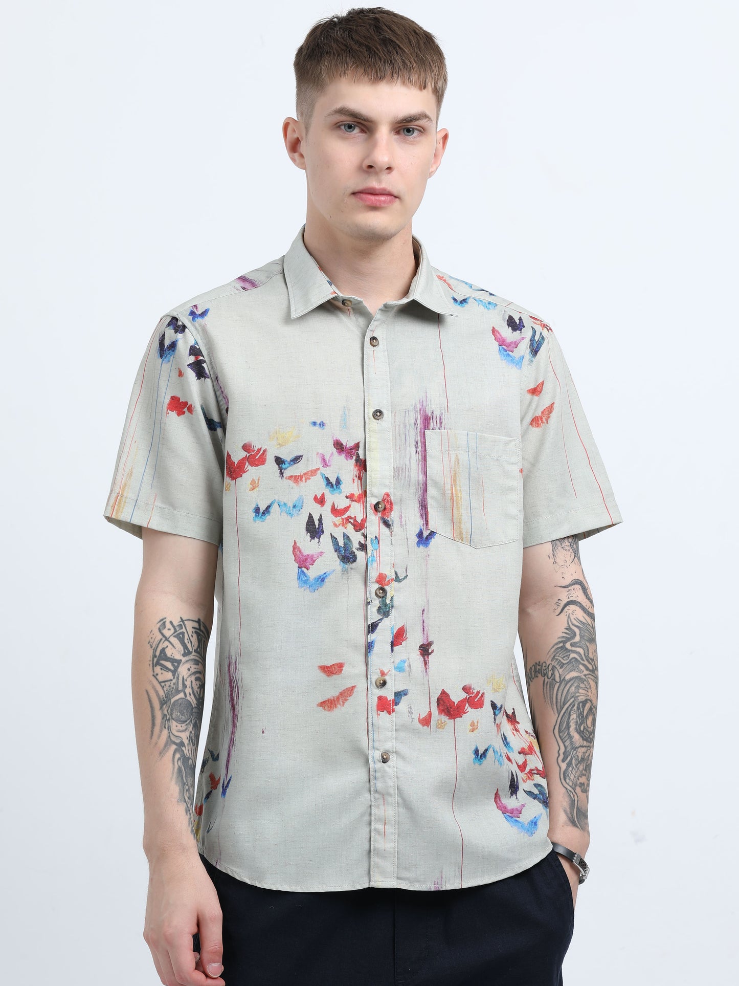 Martin Smith Men’s Regular Fit Linen Half Sleeves Casual Shirt
