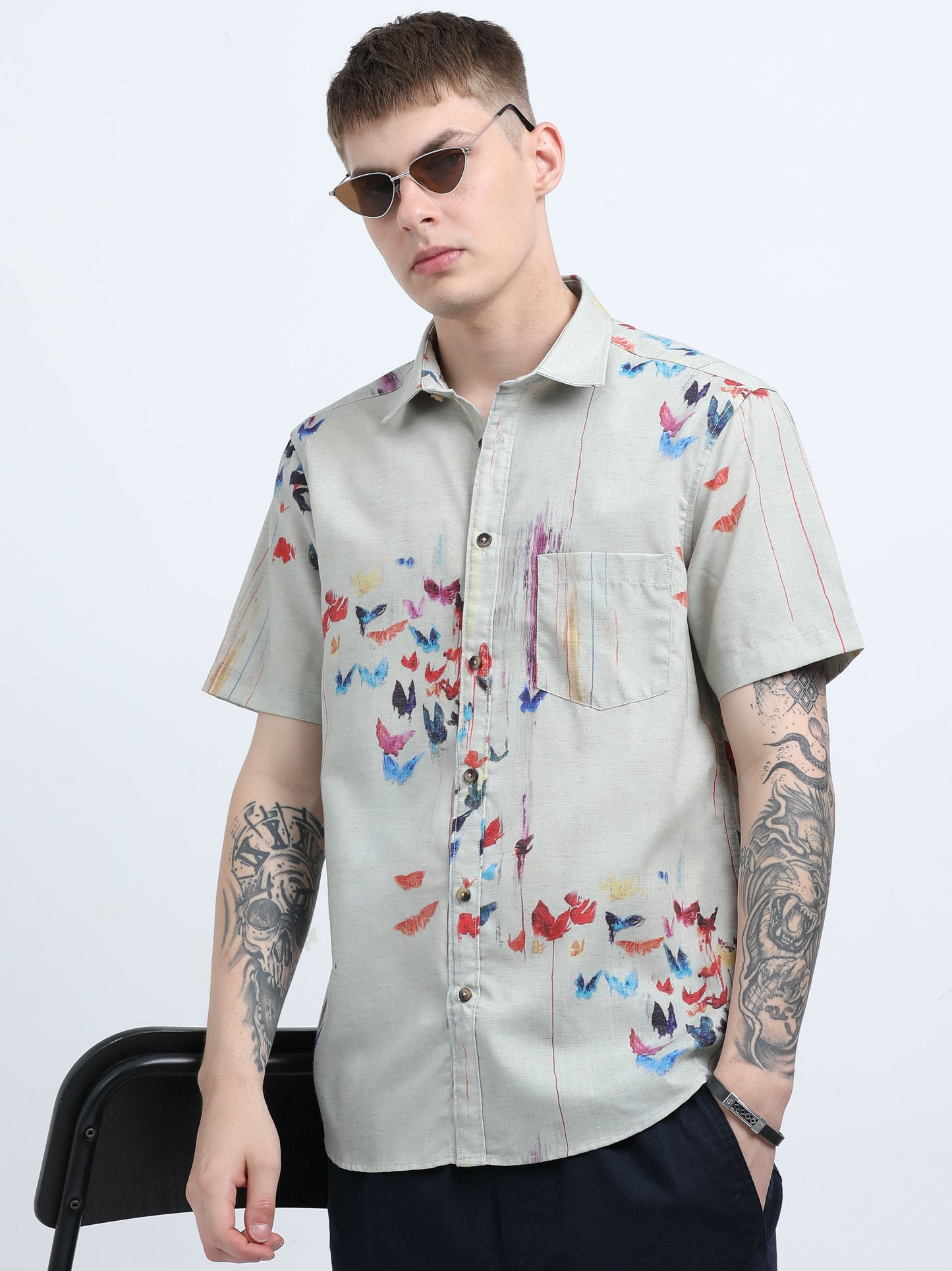 Martin Smith Men’s Regular Fit Linen Half Sleeves Casual Shirt