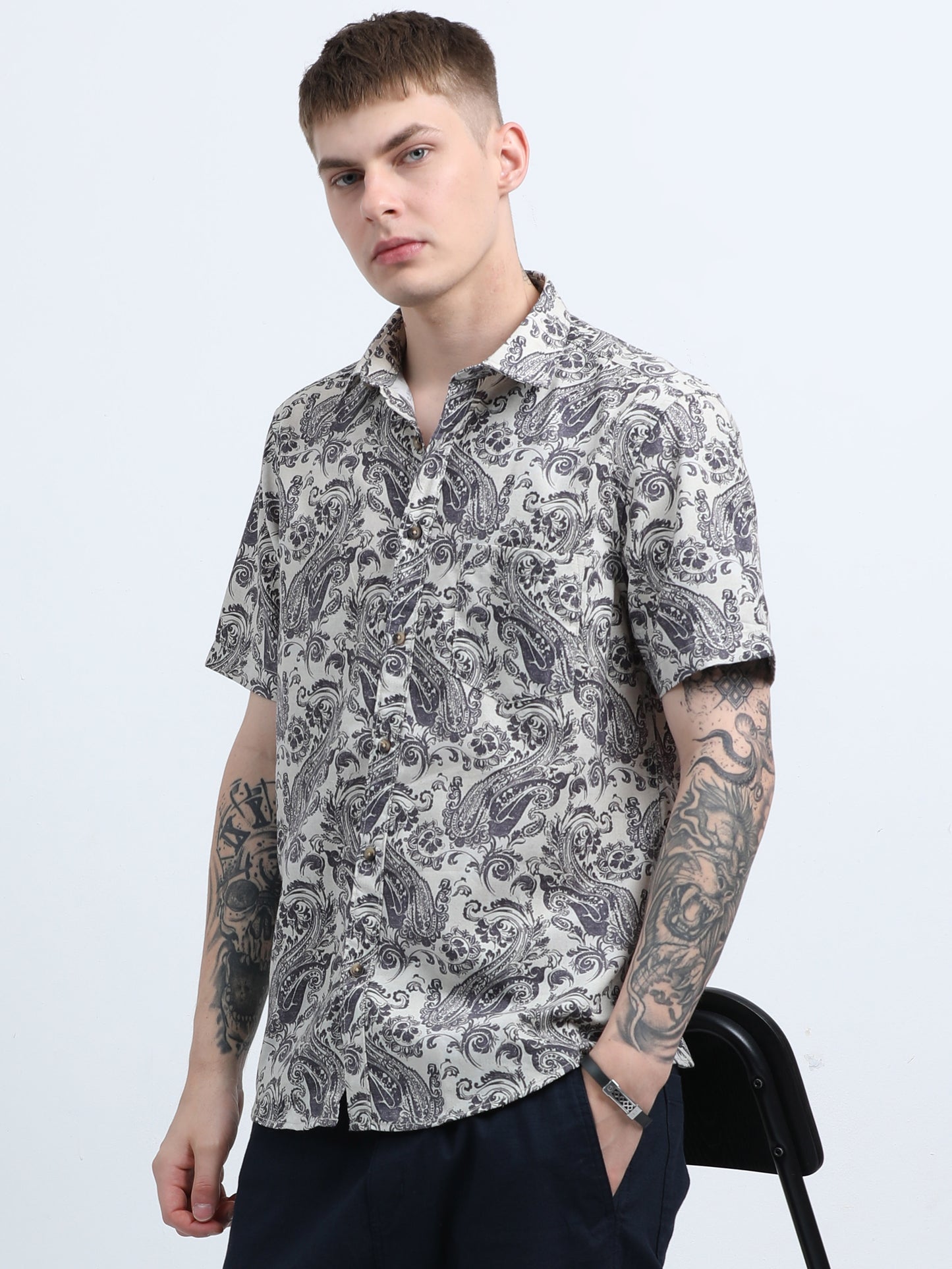 Martin Smith Men’s Regular Fit Linen Half Sleeves Casual Shirt