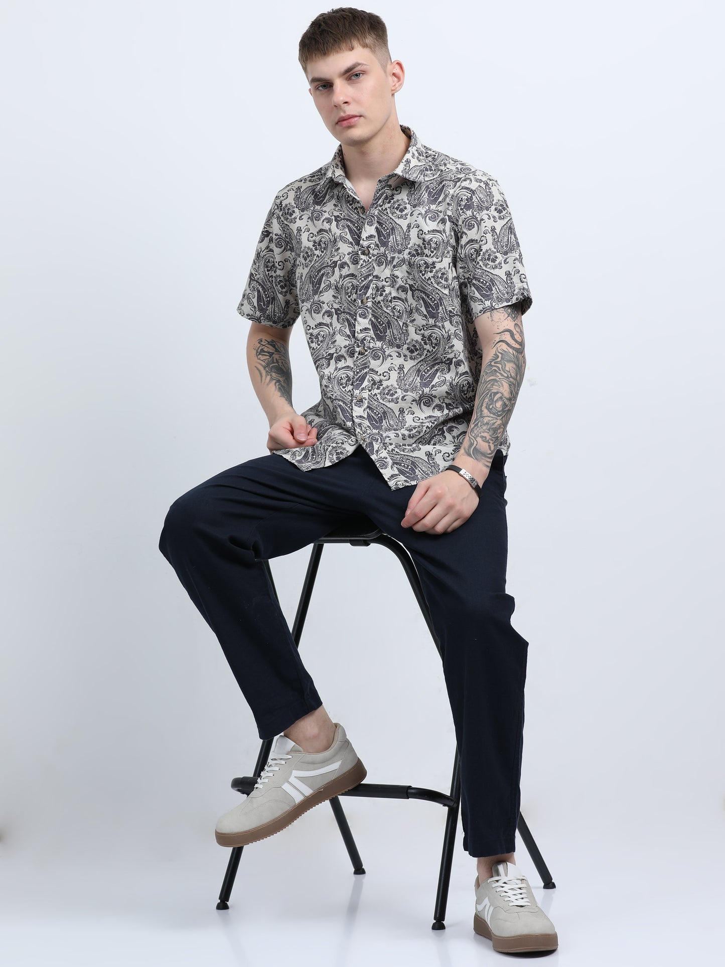 Martin Smith Men’s Regular Fit Linen Half Sleeves Casual Shirt