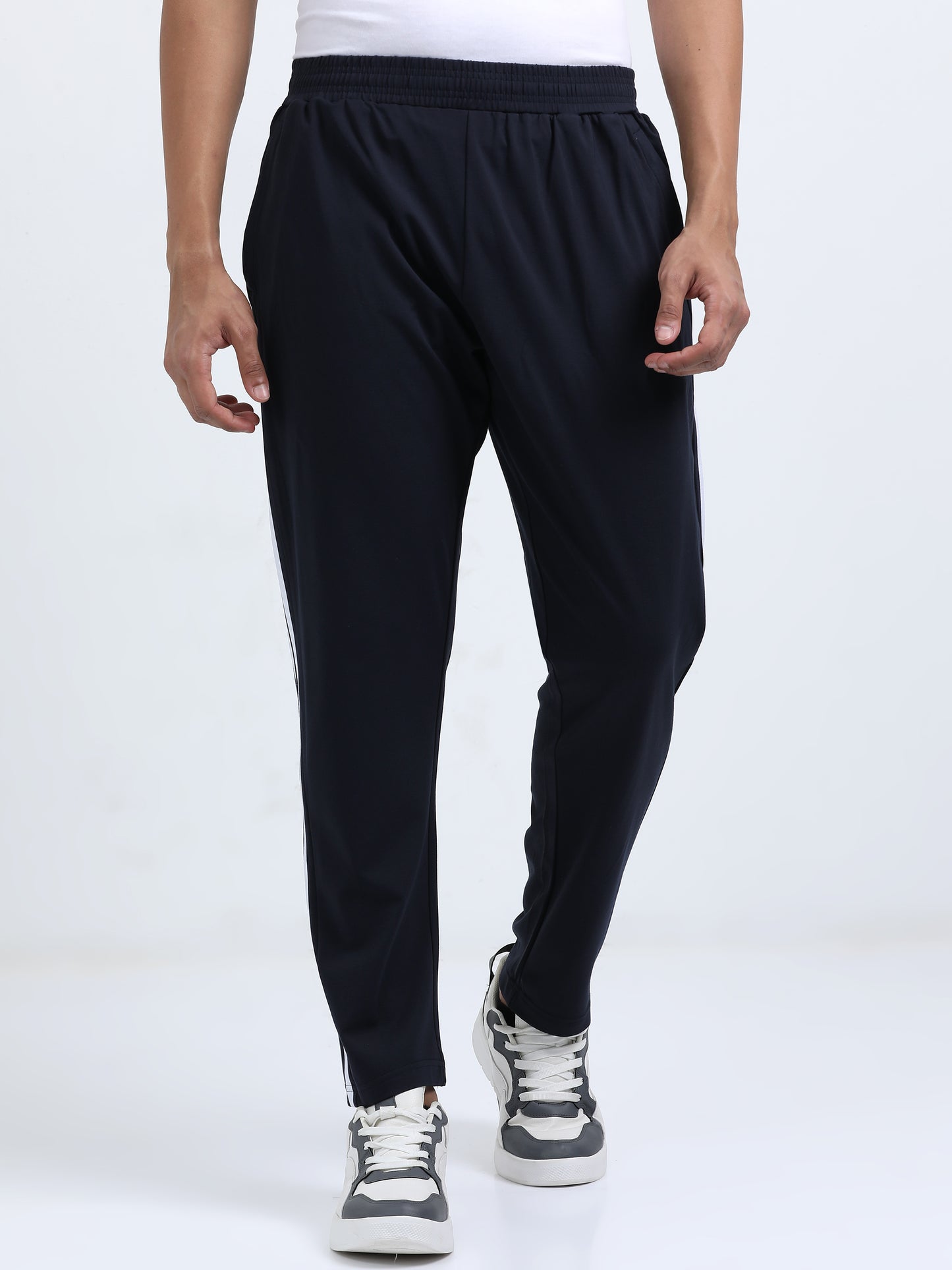 Striped Knit Track Pants - Navy