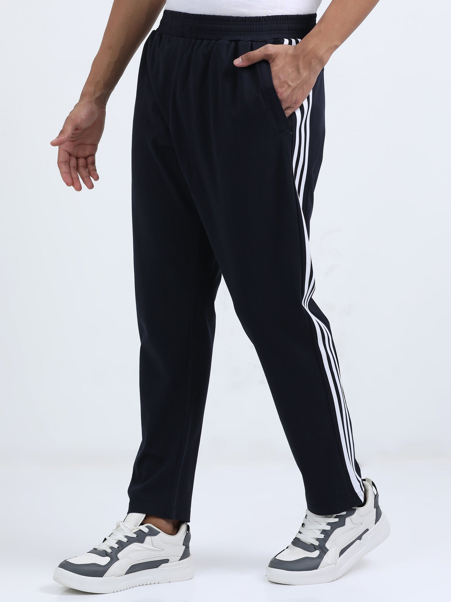 Striped Knit Track Pants - Navy
