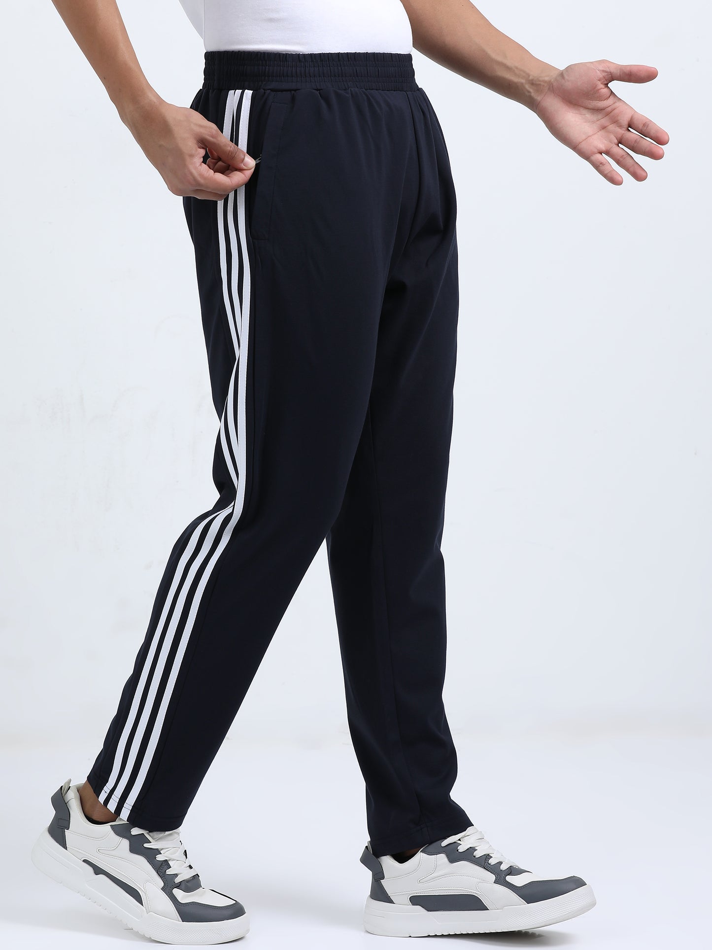 Striped Knit Track Pants - Navy