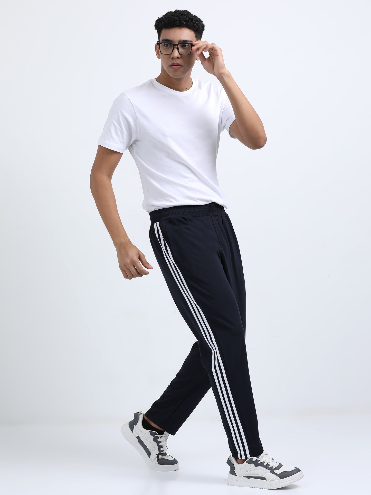 Striped Knit Track Pants - Navy