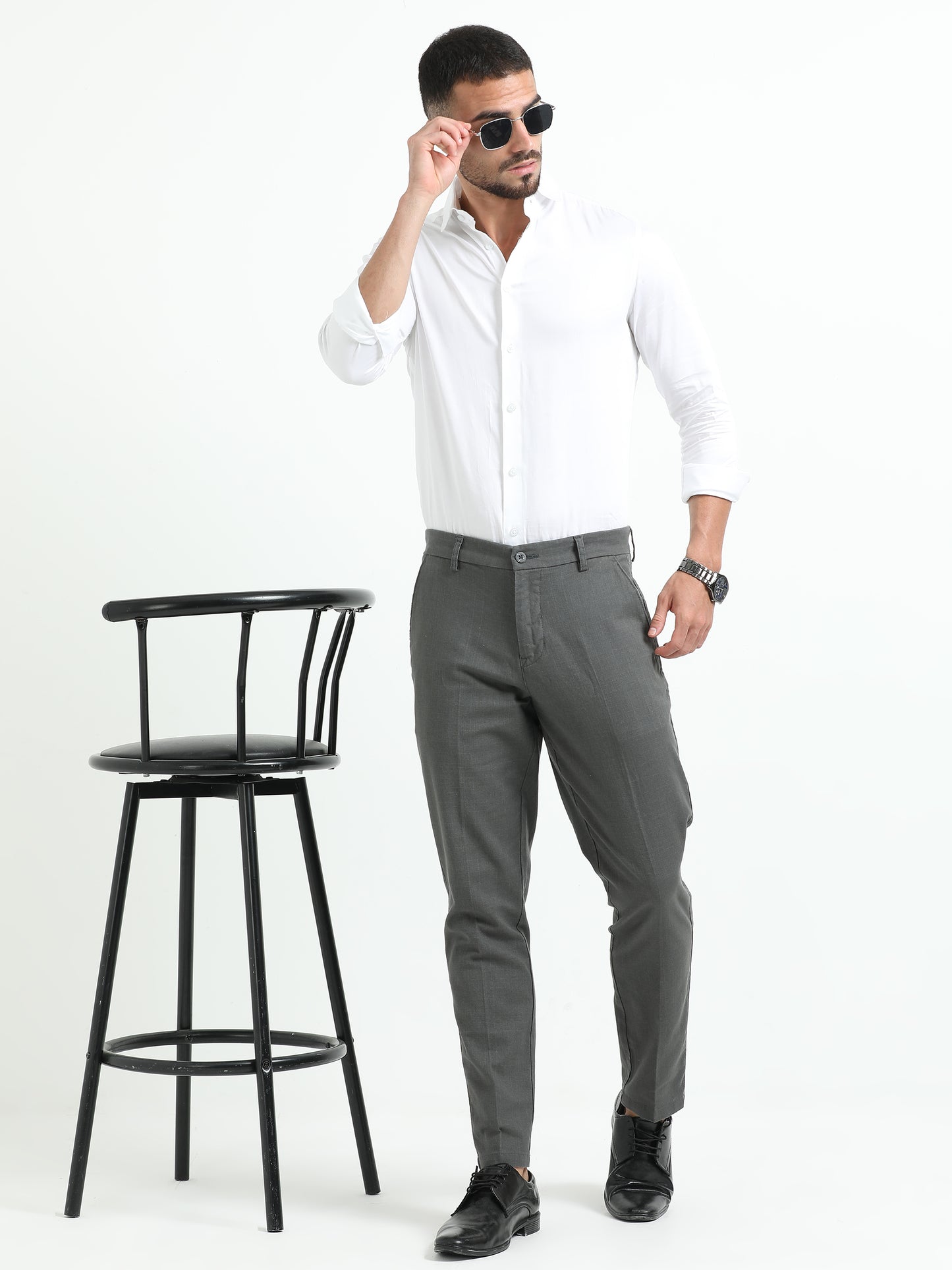 D-Grey Linen Formal Trousers