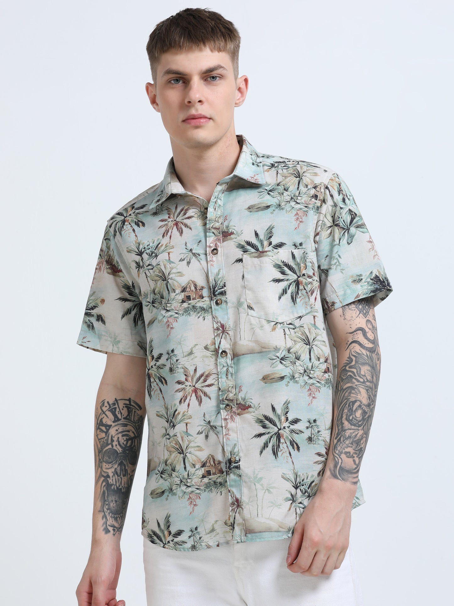 Martin Smith Men’s Regular Fit Linen Half Sleeves Casual Shirt