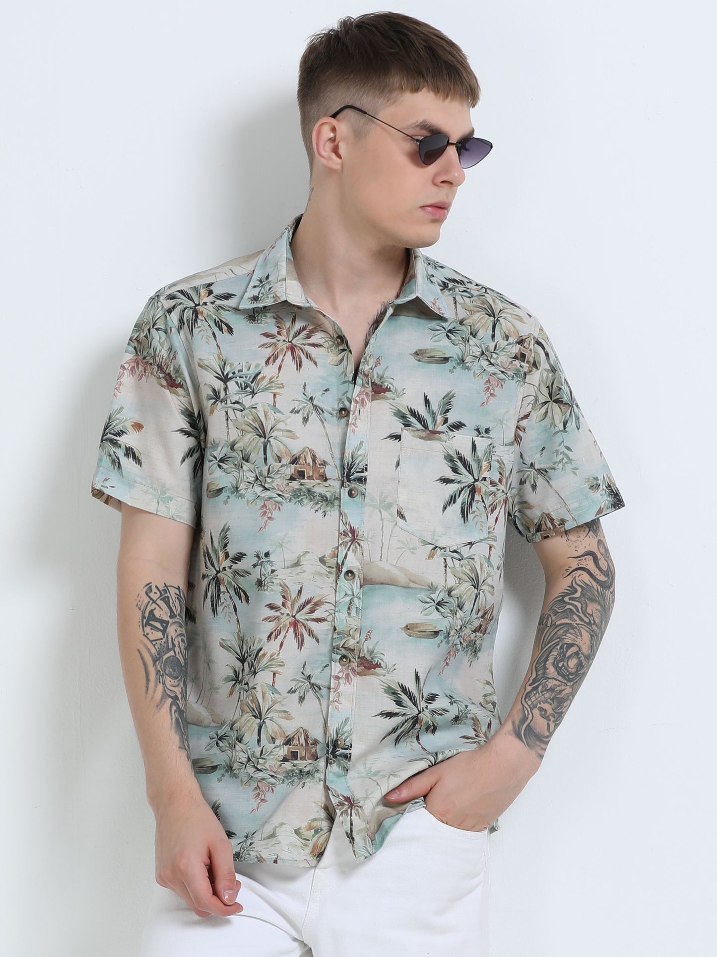 Martin Smith Men’s Regular Fit Linen Half Sleeves Casual Shirt