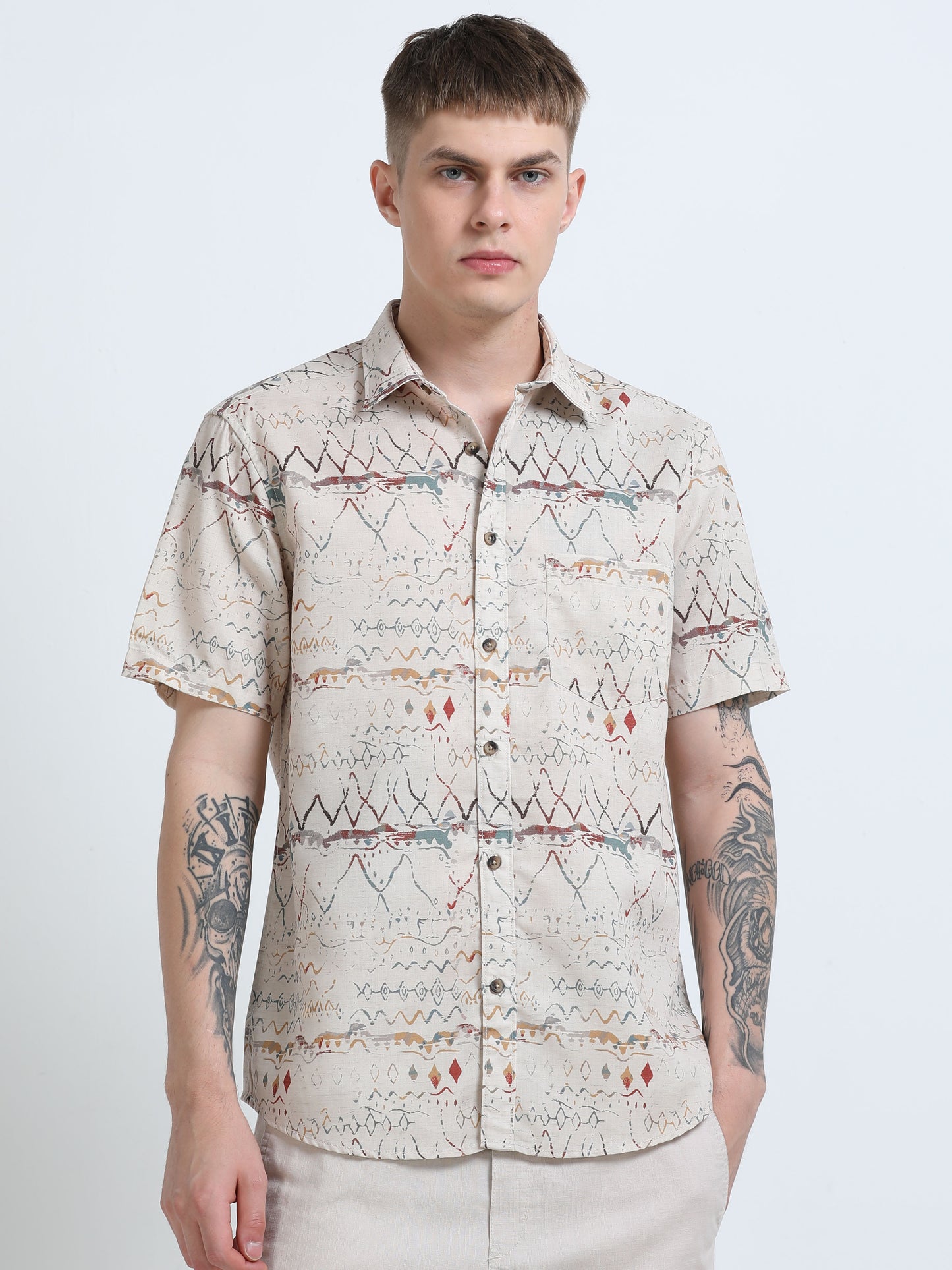 Martin Smith Men’s Regular Fit Linen Half Sleeves Casual Shirt