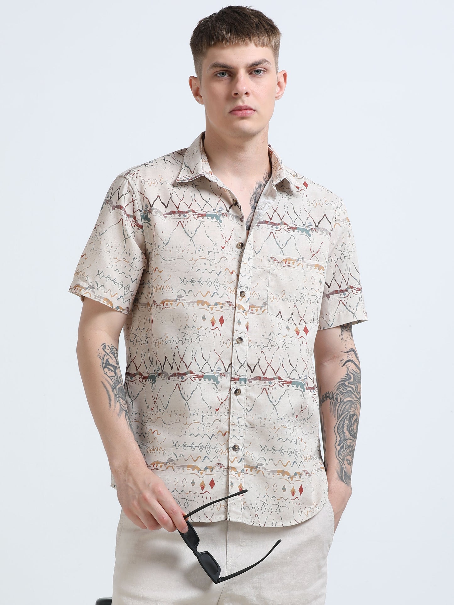 Martin Smith Men’s Regular Fit Linen Half Sleeves Casual Shirt