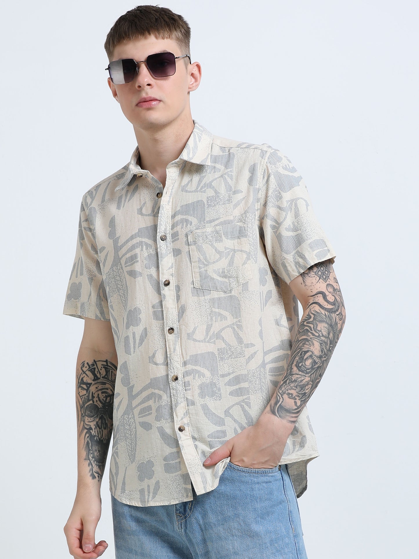 Martin Smith Men’s Regular Fit Linen Half Sleeves Casual Shirt