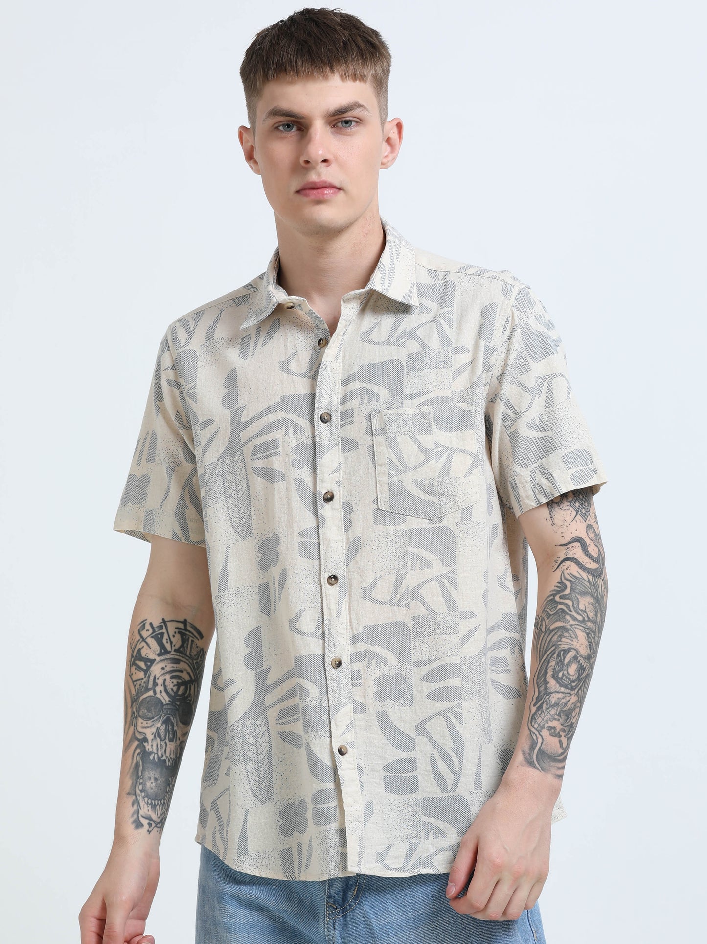 Martin Smith Men’s Regular Fit Linen Half Sleeves Casual Shirt
