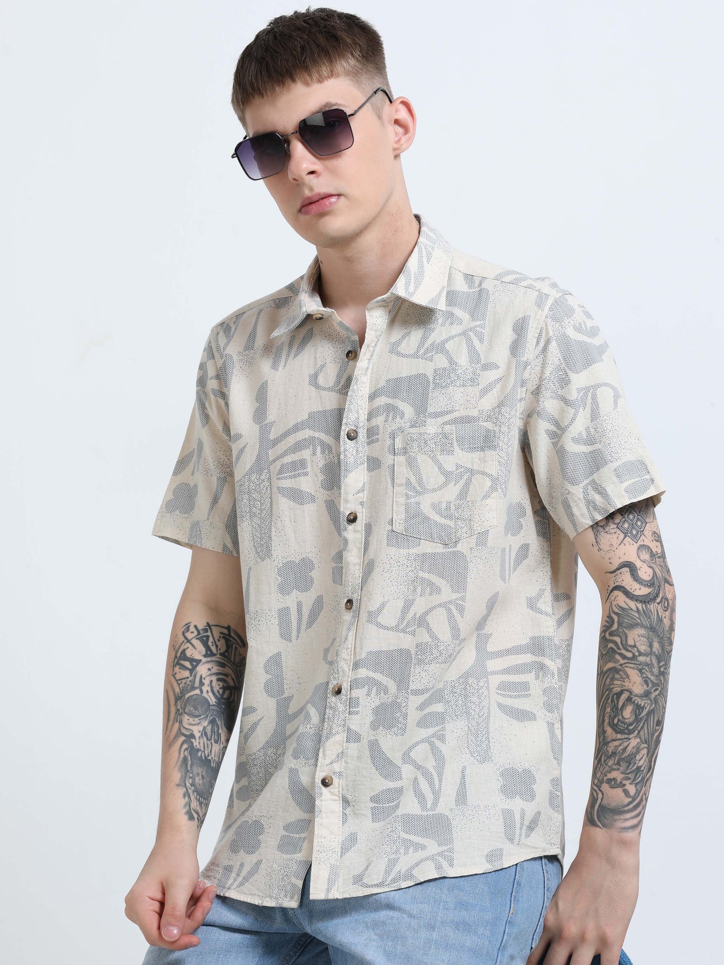 Martin Smith Men’s Regular Fit Linen Half Sleeves Casual Shirt