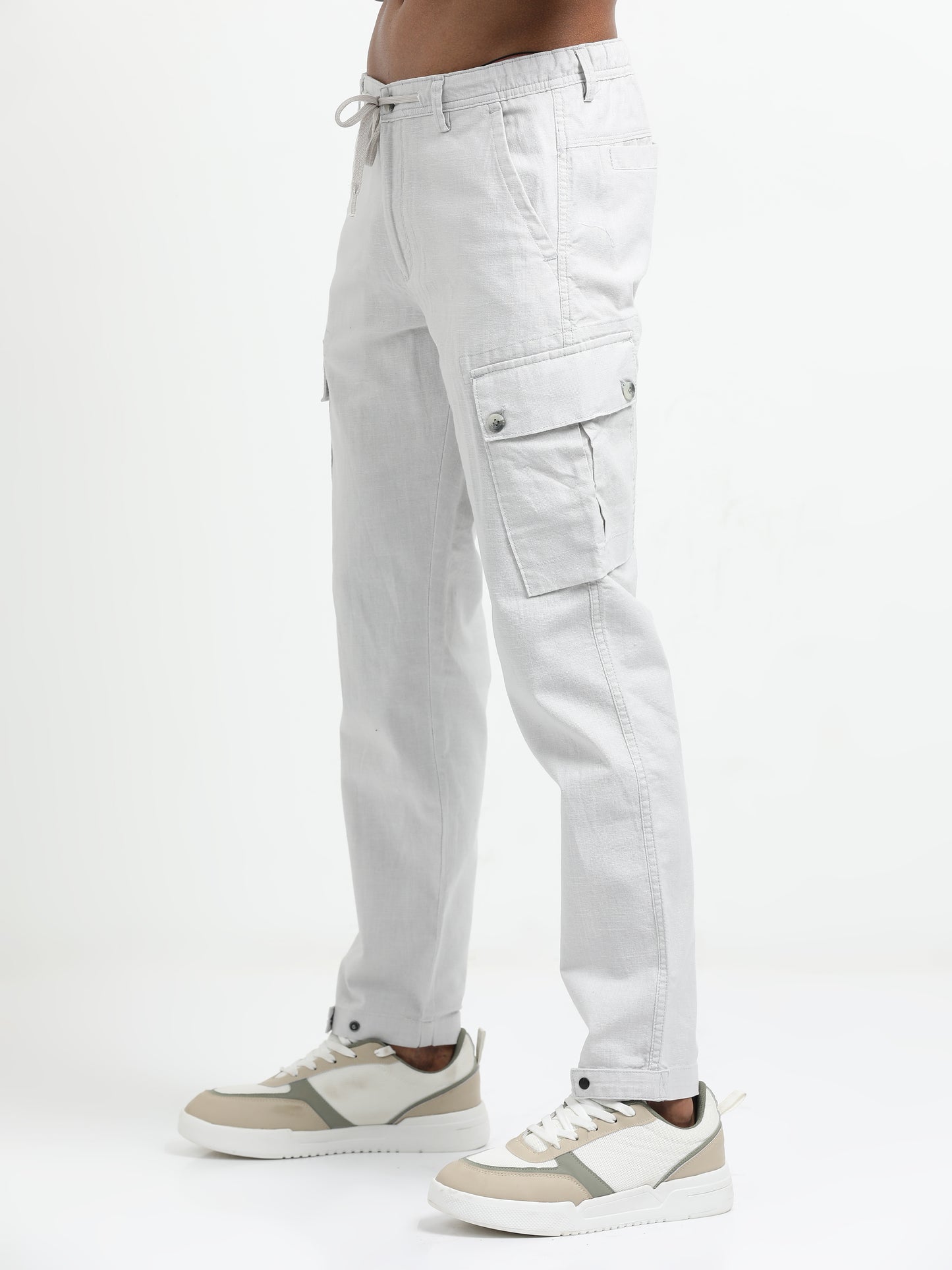 White Cargo Trousers with Drawstring.