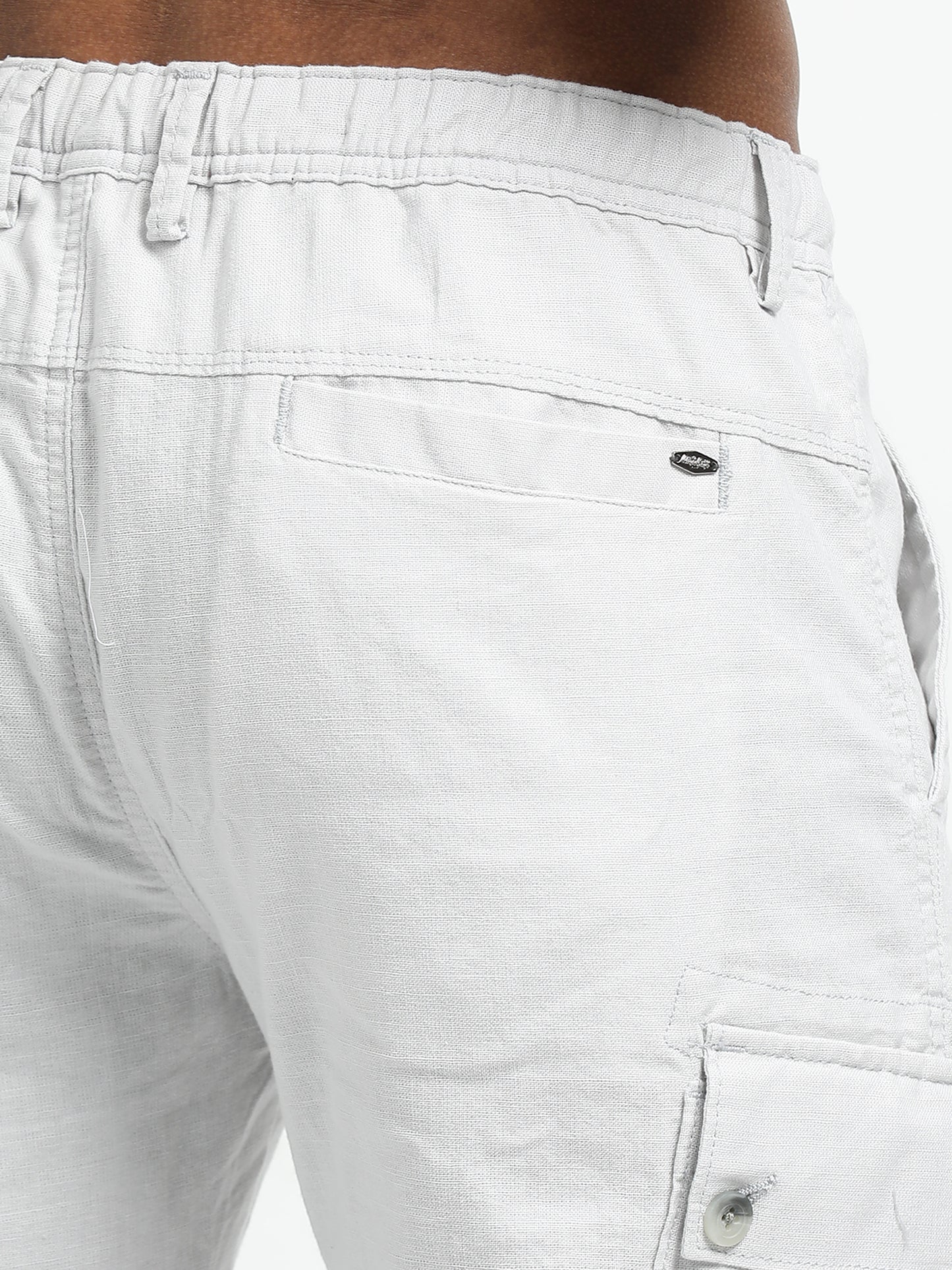 White Cargo Trousers with Drawstring.