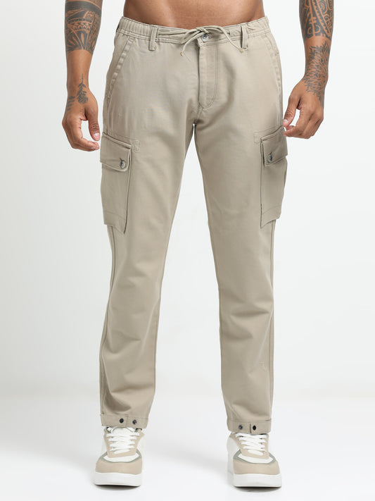Beige Cargo Trousers with Drawstring