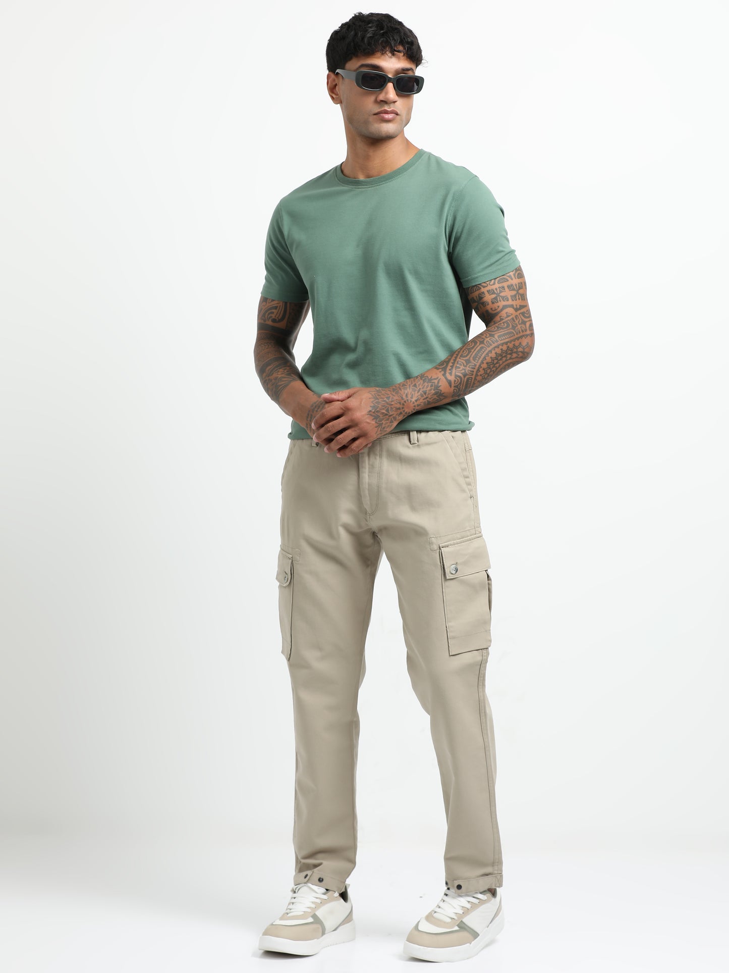 Beige Cargo Trousers with Drawstring