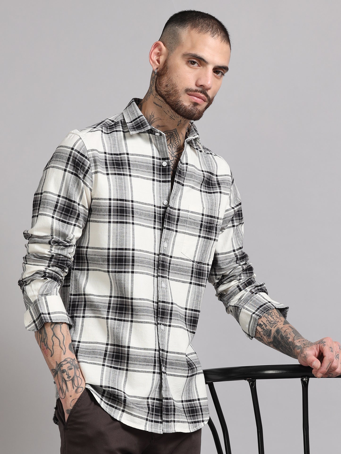 Twill Black and Pearl Flannel Shirt