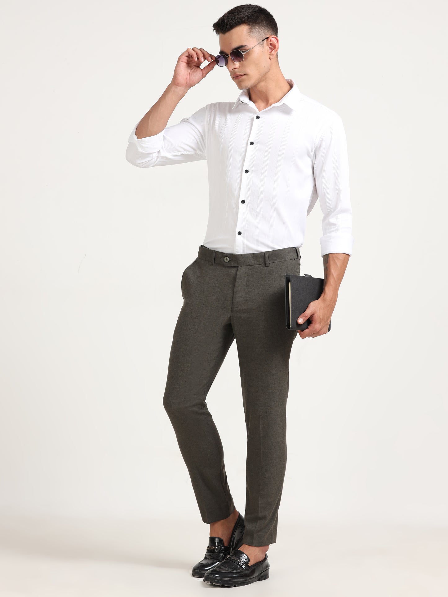 Men Warm Grey Trouser Solid Regular Fit Trouser