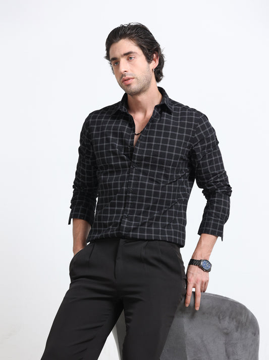 Black Windowpane Linen Shirt